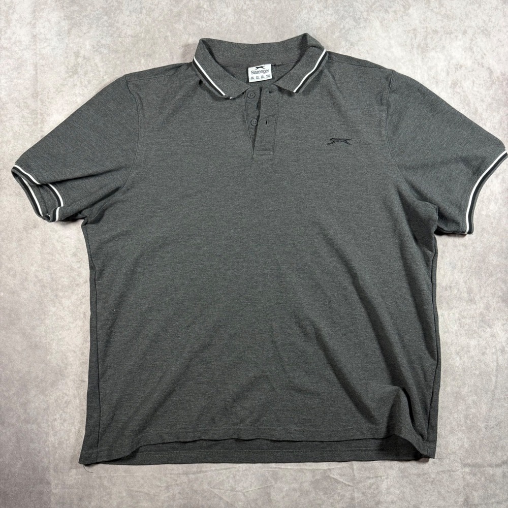 Slazenger Mens 3XL Charcoal Grey Tipped Pique Polo Shirt Short Sleeve Logo
